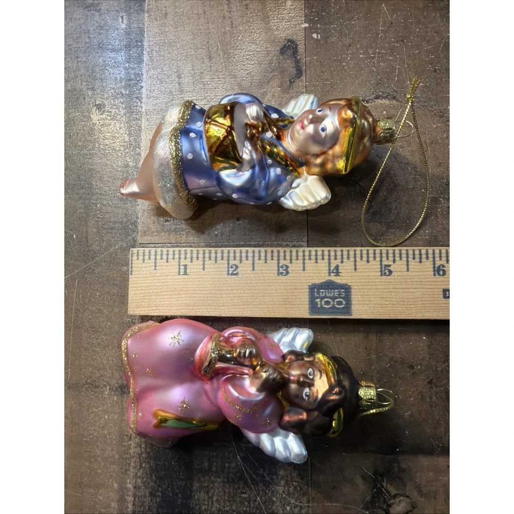 Brass Key Christmas Cherubs Angels Hand Blown Ornaments Vtg 2000 Set Of‎ 4